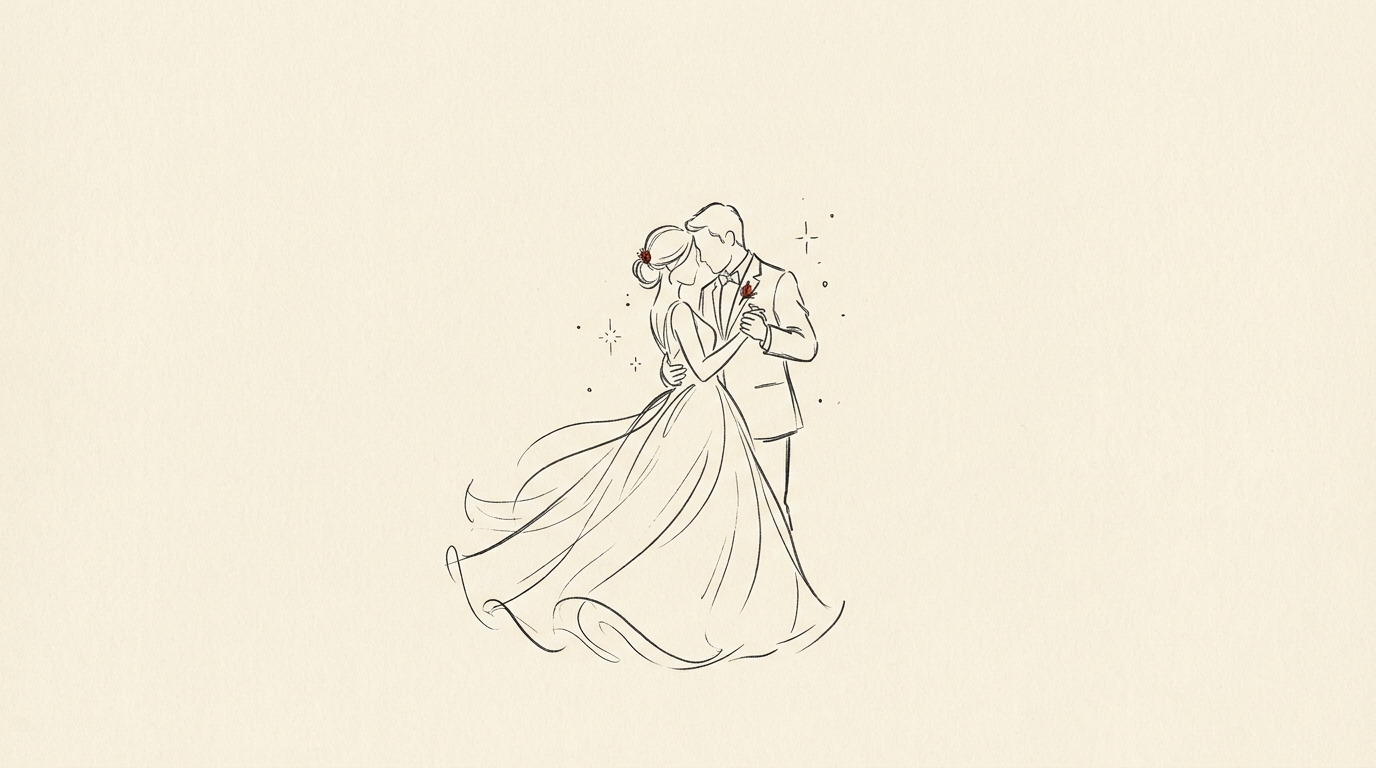 Illustration of a wedding couple sharing their first dance