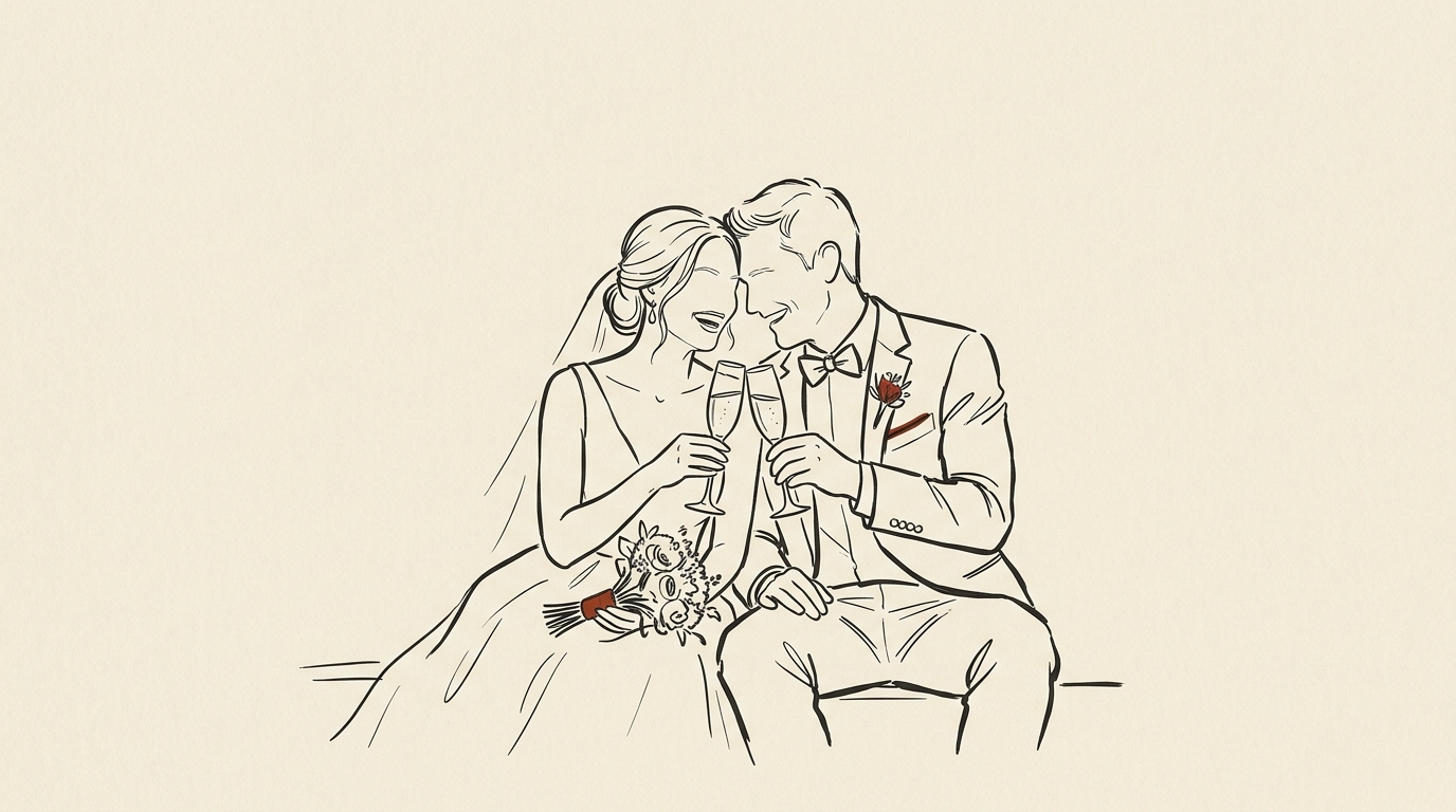 Illustration of a wedding couple raising a toast