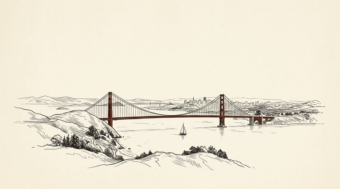 Illustration of the San Francisco skyline and Golden Gate Bridge