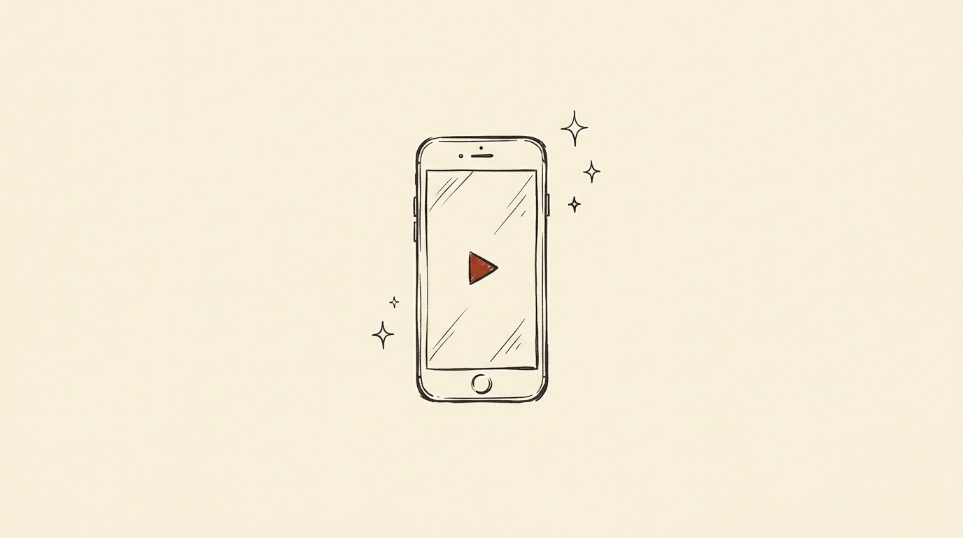 Pen-and-ink illustration of a smartphone filming with a play button