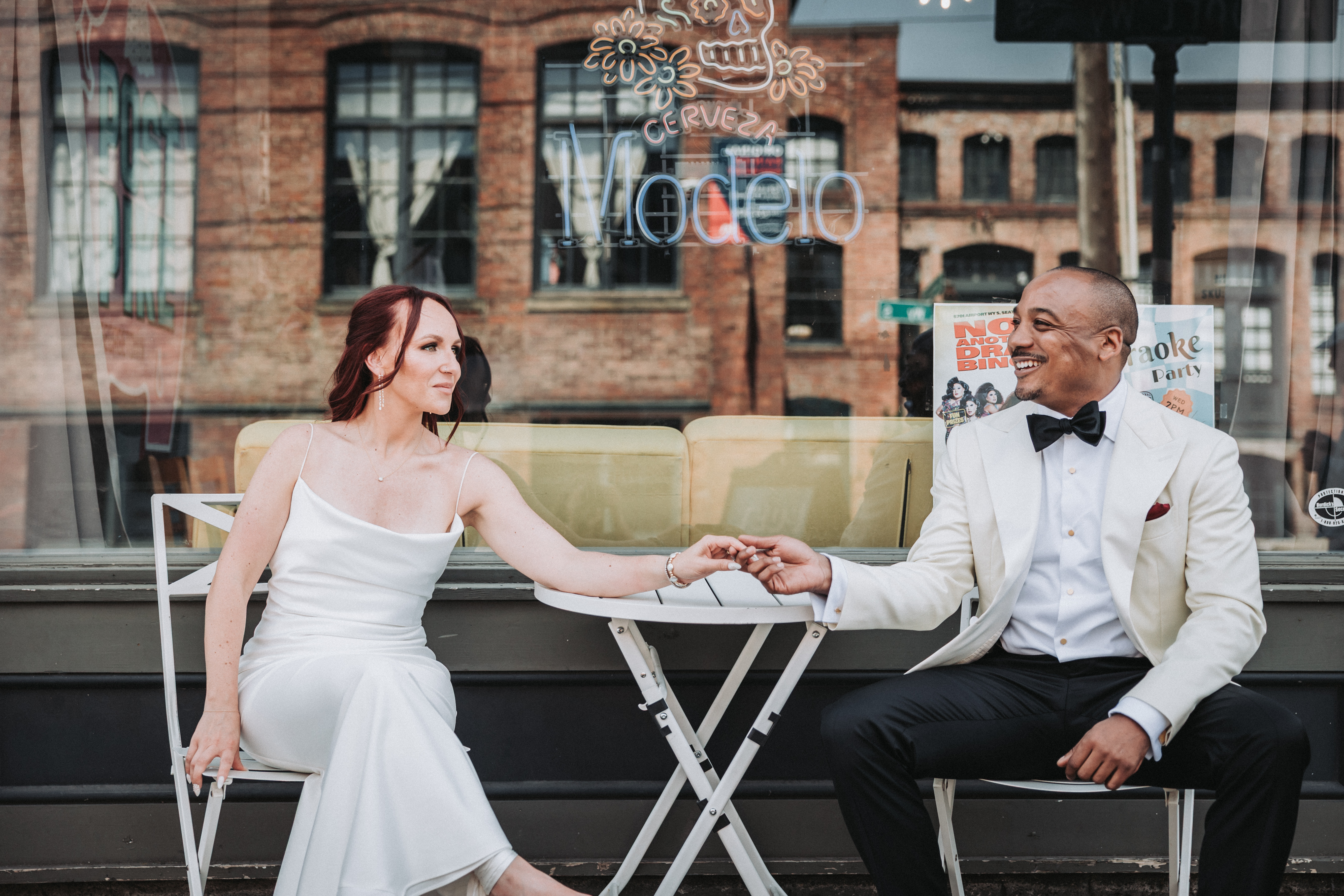Couple's first look in a garden